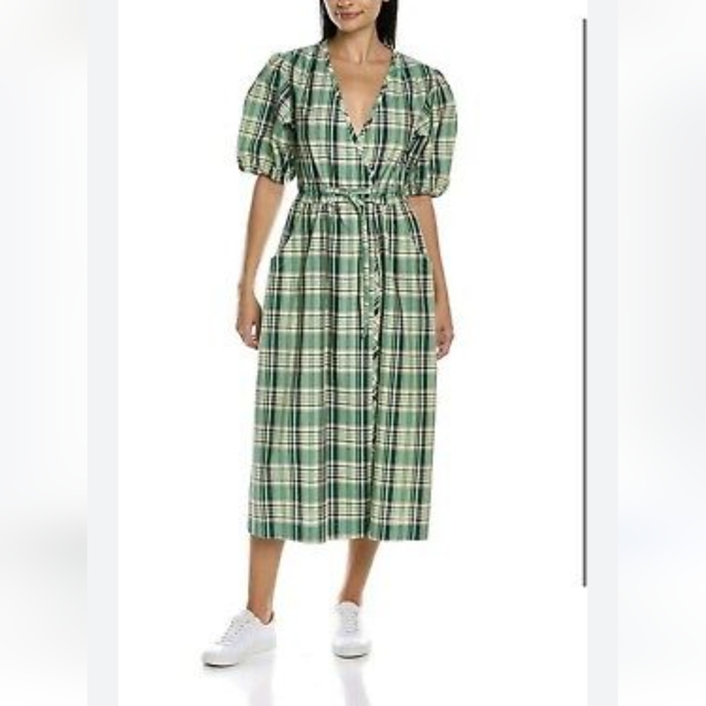 $495 Derek Lam 10 Crossbody Tiana Green Plaid Dress P2P 22"